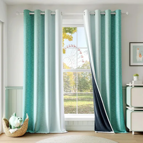 Vista 18 de Cortinas Ombre 100% Opacas de 63 Pulgadas de Largo 2 Paneles para Dormitorio Azul Blanco Patrón Degradado Oscurecimiento de Habitación Aislamiento