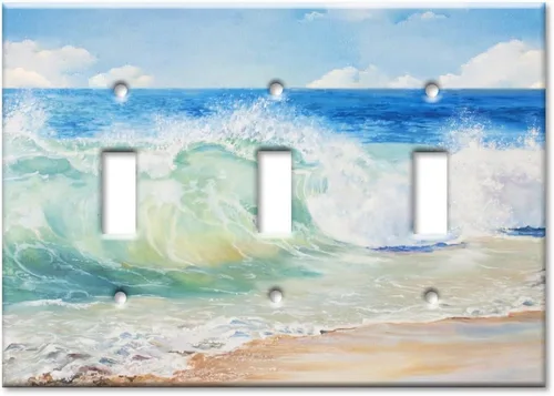 Vista 15 de Art Plates - Placa de interruptor de palanca doble - Placa decorativa de pared de metal con interruptor de luz de 2 cuadrillas - Pintura de playa