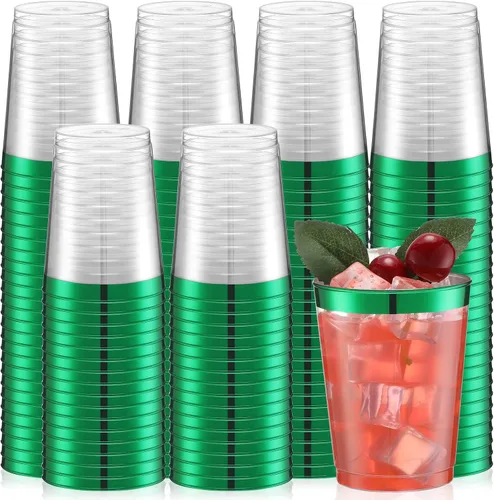 Vista 10 de Gerrii 100 Piezas Vasos de Plástico de 10oz Desechables con Borde Elegante y Sofisticado, Vasos Transparentes Elegantes para Beber para Boda