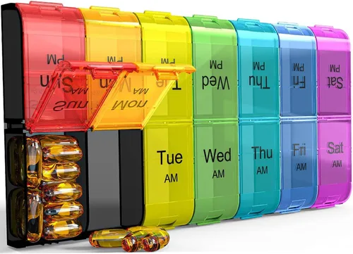 Vista 7 de Organizador de píldoras extra grande de 7 días, 2 veces al día, pastillero semanal dos veces al día, estuche de píldoras XL AM PM, organizador