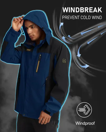 Vista 5 de MAGCOMSEN Chaqueta impermeable con capucha para hombre, resistente al viento, cortavientos, 5 bolsillos para senderismo, pesca, correr