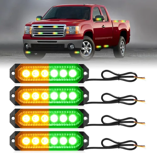 Vista 8 de HLauto Luces Estroboscópicas de Rejilla de Emergencia 406T: 4 Piezas de 6 LED con Función de Sincronización, Luz Intermitente de Advertencia de Ámbar