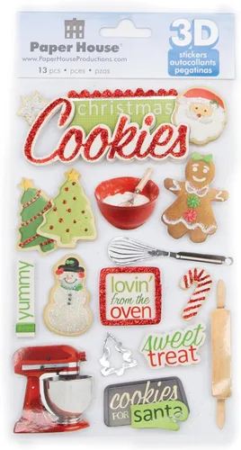 Vista 4 de Paper House Productions Hoja de calcomanías troqueladas para álbum de recortes dimensional y purpurina - Galletas de Navidad
