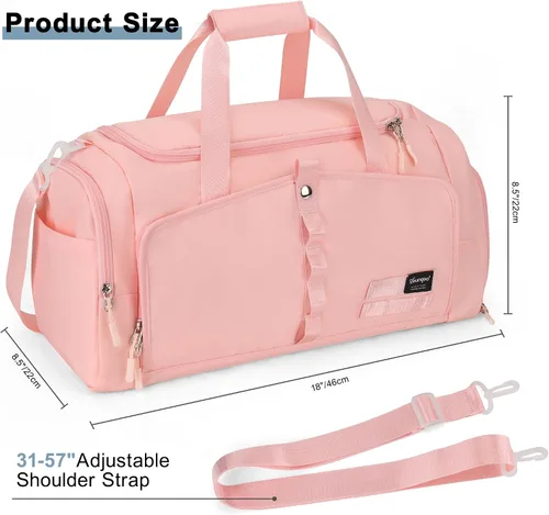 Vista 3 de Bolsa de gimnasio para mujer con compartimento para zapatos, capacidad adecuada de 25L, Rosado, Bolsa de gimnasio