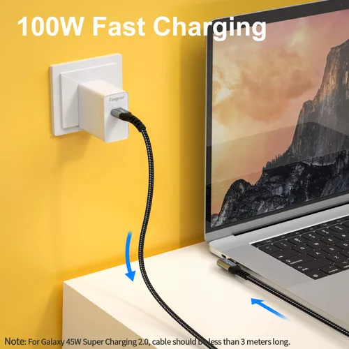 Vista 3 de Cable Fasgear USB-C a USB C de 100W Power Delivery 3 pies 90 grados Tipo C 3.1 Gen 2, cable de sincronización de datos de 10Gbps y carga rápida 5A