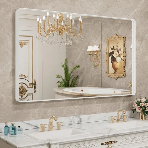 Vista 17 de LOAAO 20x16 Pulgadas Espejo de Baño con Marco de Metal Negro para Pared, Espejo de Tocador de Baño de Estilo Granja, Espejo Grande Rectangular