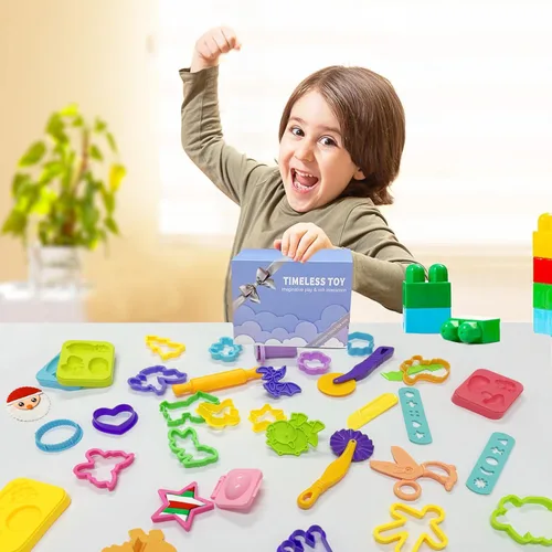 Vista 5 de Herramientas de masa para niños, accesorios de masa, moldes de dinosaurio, rodillos de frutas, tijeras y caja de almacenamiento, juego de recuerdos