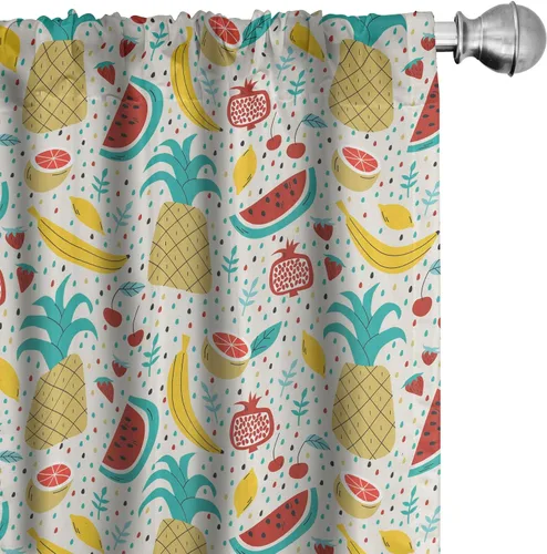 Vista 51 de Ambesonne Paquete de 2 cortinas otoñales para ventana, diseño otoñal con formas intrincadas en espiral y estampado de hojas voladoras, juego ligero