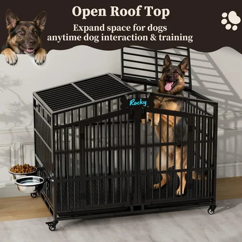 Vista 6 de EasyCom Jaula de perro indestructible de alta resistencia XL XXL de 48 pulgadas, a prueba de escape, con parte superior abierta, ruedas bloqueables
