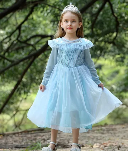 Vista 2 de iTVTi Vestido de princesa de manga larga para niñas pequeñas disfraz de reina de la nieve con accesorios