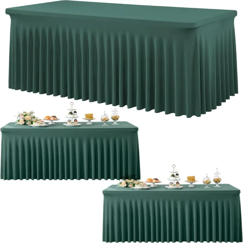Vista 37 de Paquete de 3 Manteles de Spandex Azul Bebé para Mesas Rectangulares de 6 Pies, Falda de Mesa Azul Elástica Ajustada de 6 Pies para Fiestas de Boda