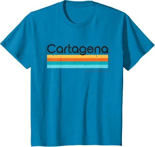 Vista 53 de Camiseta vintage de Cartagena Colombia con diseño retro, Blanco, S