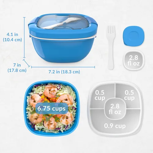 Vista 7 de Contenedor de almuerzo, ecológico y sin BPA de Bentgo Salad para ensaladas y otros aperitivos para llevar, Azul Recipiente para aderezo a prueba