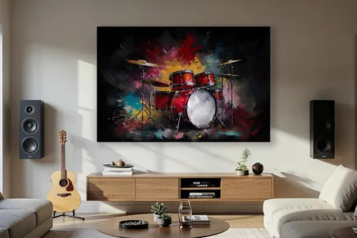 Vista 3 de LuxeWood Arte de Pared Musical en Lienzo - Impresiones Temáticas Musicales Medianas y Grandes para Sala de Estar, Oficina, Estudio, Airbnb