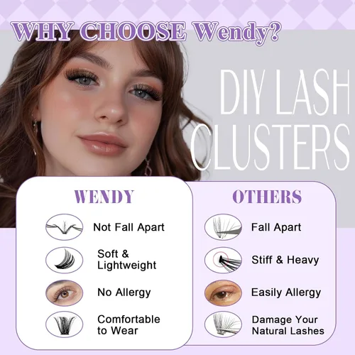 Vista 5 de WENDY LASHES Extensiones de pestañas onduladas con efecto 3D, extensiones de pestañas de volumen 100D de 0.394-0.709 in