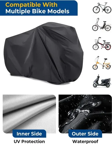 Vista 3 de Viaky Funda de bicicleta para dos bicicletas, cubierta de lluvia para bicicleta de carretera de montaña con orificio de bloqueo, impermeable al aire
