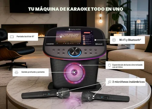 Vista 2 de Singing Machine Platinum Plus - Sistema de karaoke todo en uno con 2 micrófonos inalámbricos, Bluetooth/WiFi, altavoz de sonido portátil premium