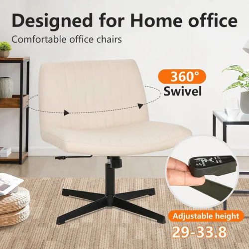 Vista 3 de Silla de oficina Criss Cross - Asiento ancho, sin brazos, altura ajustable, tela, beige