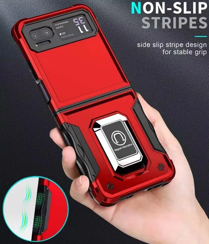 Vista 5 de Funda para Moto Razr 40, para Moto Razr 2023, TPU de grado militar + PC [soporte integrado] Diseño de doble capa resistente contra caídas Funda