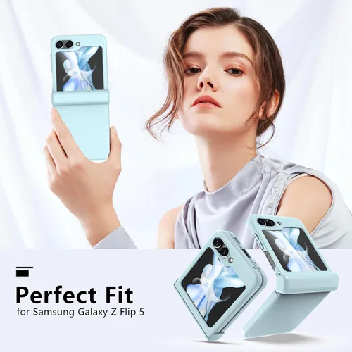 Vista 2 de Funda para Samsung Galaxy Z Flip 5 con protección de bisagra, delgada, delgada, a prueba de golpes, funda protectora rígida para teléfono (azul)