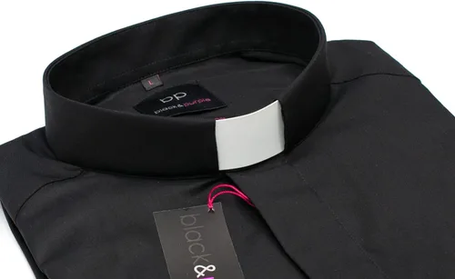 Vista 5 de Camisa Clergy de manga larga sin planchado, ajuste clásico en color negro