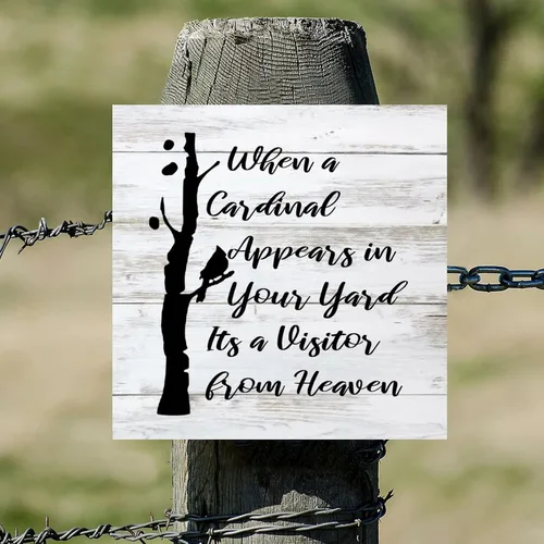 Vista 5 de Letreros de madera con texto en inglés «When A Cardinal Aparece en tu patio», placa de pared de granja, citas de madera, decoración de pared