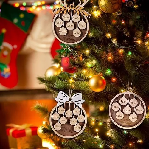 Vista 5 de YRH Adornos de Navidad personalizados con nombres de familia, 1-9 nombres, 1 pancarta inferior (4 adornos de Navidad de estilo)
