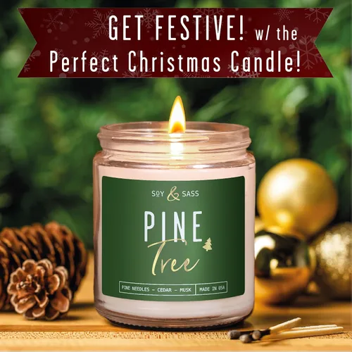 Vista 5 de Vela de pino, velas perfumadas de pino, velas de Navidad perfumadas – Vela de soja 'Pine Tree', con agujas de abeto, cedro cálido y sándalo