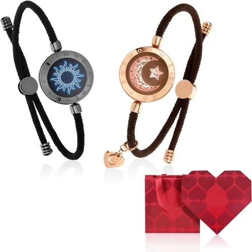 Vista 16 de TOTWOO Sun and Moon Long Distance Touch Bracelets for Couples Negro y oro rosa