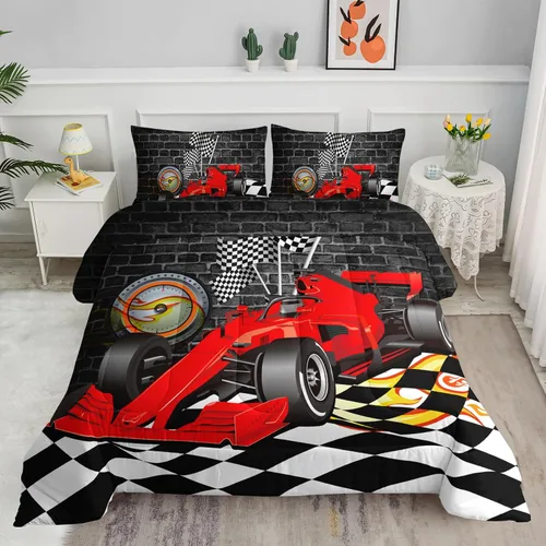 Vista 36 de Juego de edredón para niños Axolotl, tamaño individual, juego de ropa de cama con diseño de autos de carreras para niños, niñas, adolescentes