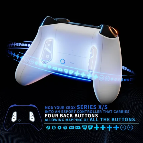 Vista 5 de eXtremeRate Victor X Remap Kit for Xbox Series XS Controller, 6 Profiles & White Redesigned Back Shell & Side Rails & 4 Back Buttons for Xbox Core