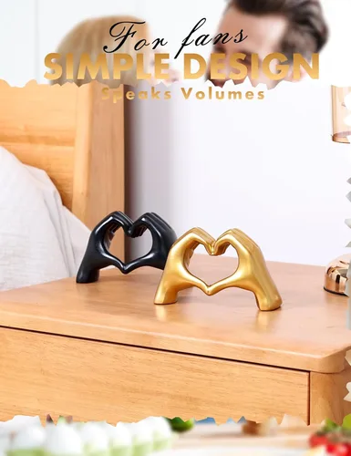 Vista 3 de Escultura moderna de manos de corazón de oro, arte decorativo de mesa, símbolo de amor, decoración del hogar (negro)