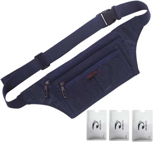 Vista 36 de Bolsa de cintura ultrafino con ranuras c/visualización para tarjeta de crédito, para deportes, aire libre, correr, caminar, viajes.