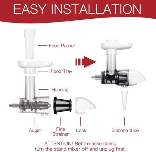 Vista 3 de Accesorio de exprimidor masticador para batidoras KitchenAid, accesorio exprimidor lento para Kitchenaid, accesorio exprimidor de prensa en frío