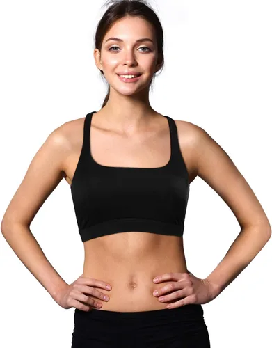 Vista 4 de Patelai sujetador deportivo con relleno para mujer, 2unidades, espalda cruzada, para entrenamiento, sin costuras, cómodo, sujetador de yoga