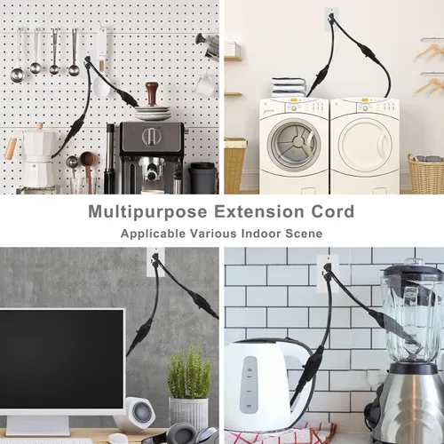 Vista 6 de Cable de extensión de alimentación corto – 8 pulgadas, 3 clavijas, protector de toma de tierra 16AWG/13A, cable de alimentación resistente