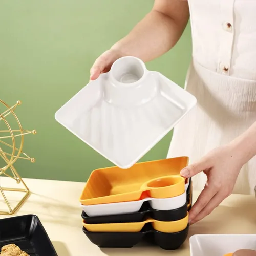 Vista 8 de Housoutil Bandeja cuadrada para papas fritas con asas resistentes para aperitivos decorativos para servir alimentos
