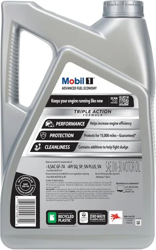 Vista 2 de Mobil 1 aceite de motor sintético avanzado de ahorro de combustible completo 0W-30, 5 cuartos de galón