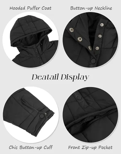 Vista 4 de Fazortev Chaqueta acolchada de gran tamaño para mujer, sudadera con capucha Dolman, manga larga, ligera, cálida