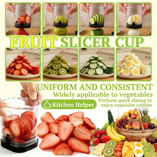 Vista 4 de Hendiy Rebanadora de Fresas con Cuchillas de Acero Inoxidable Taza Rebanadora de Huevos y Frutas para Plátano, Pepino, Seta Gadget de Cocina