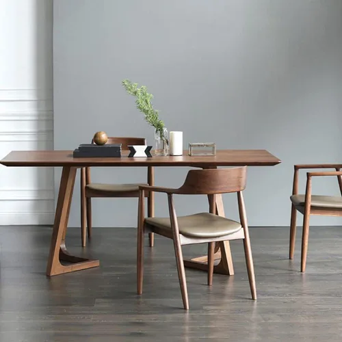 Vista 3 de Mesa de comedor rectangular nórdica con doble pedestal, moderna mesa de madera de pino para el hogar, restaurante marrón, 47.5 pulgadas de largo x