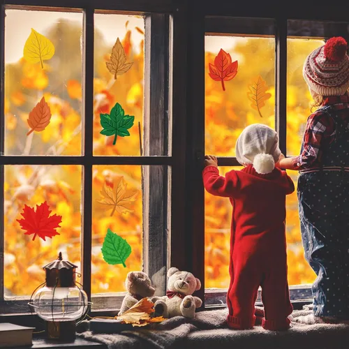 Vista 5 de Cholemy 108 piezas de hojas de arce, decoración de otoño para el aula, decoración de tablón de anuncios de otoño, papel de hojas de otoño