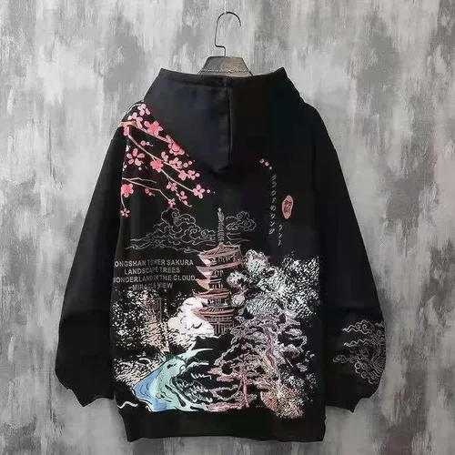 Vista 5 de SHINsuke Sudadera con capucha de anime japonés Y2K Harajuku Sakura, sudadera coreana de manga larga de forro polar, ropa