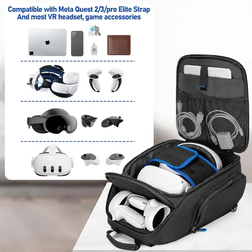 Vista 3 de PGmoon Funda de transporte compatible con Oculus Meta Quest 2Quest 3Quest ProVR Elite, mochila de almacenamiento de viaje con espacio separado