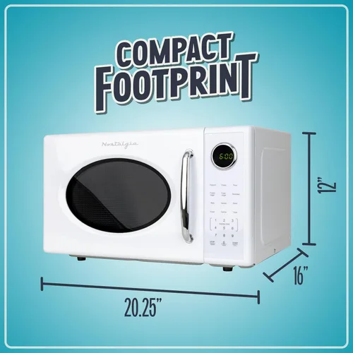 Vista 94 de Nostalgia Horno microondas retro compacto para encimera, 0.7 pies cúbicos, 700 vatios con pantalla digital LED, bloqueo para niños, interior fácil