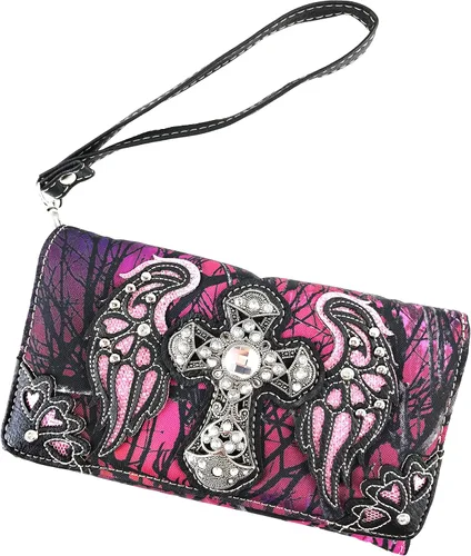 Vista 2 de Zelris Camouflage Shine Glow Cross Wings - Cartera cruzada de tres pliegues para mujer