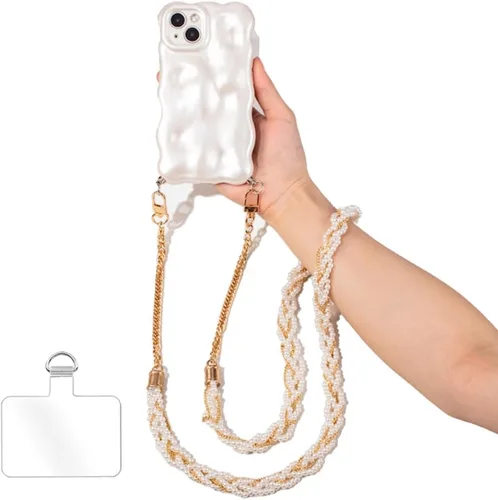 Vista 24 de Cadena cruzada para teléfono Cordón para teléfono celular, Correa universal de cuero + metal para el hombro con parches de sujeción para teléfono (A)