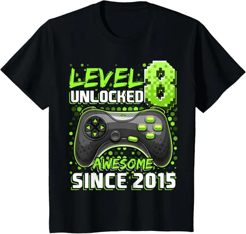 Vista 71 de Level 8 Unlocked Awesome 2015 Video Game 8th Birthday Boy T-Shirt, Negro