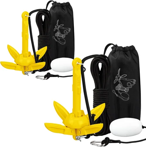 Vista 11 de Lounsweer Paquete de 2 anclajes de kayak marino de 1.5/3.5 libras, kit de anclaje plegable para barco, kayak, pesca, accesorios para botes pequeños