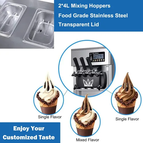 Vista 4 de Máquina de helado comercial, con función de pre-enfriamiento, limpieza automática, panel LCD, máquina de helado suave de servicio 18L/H, máquina